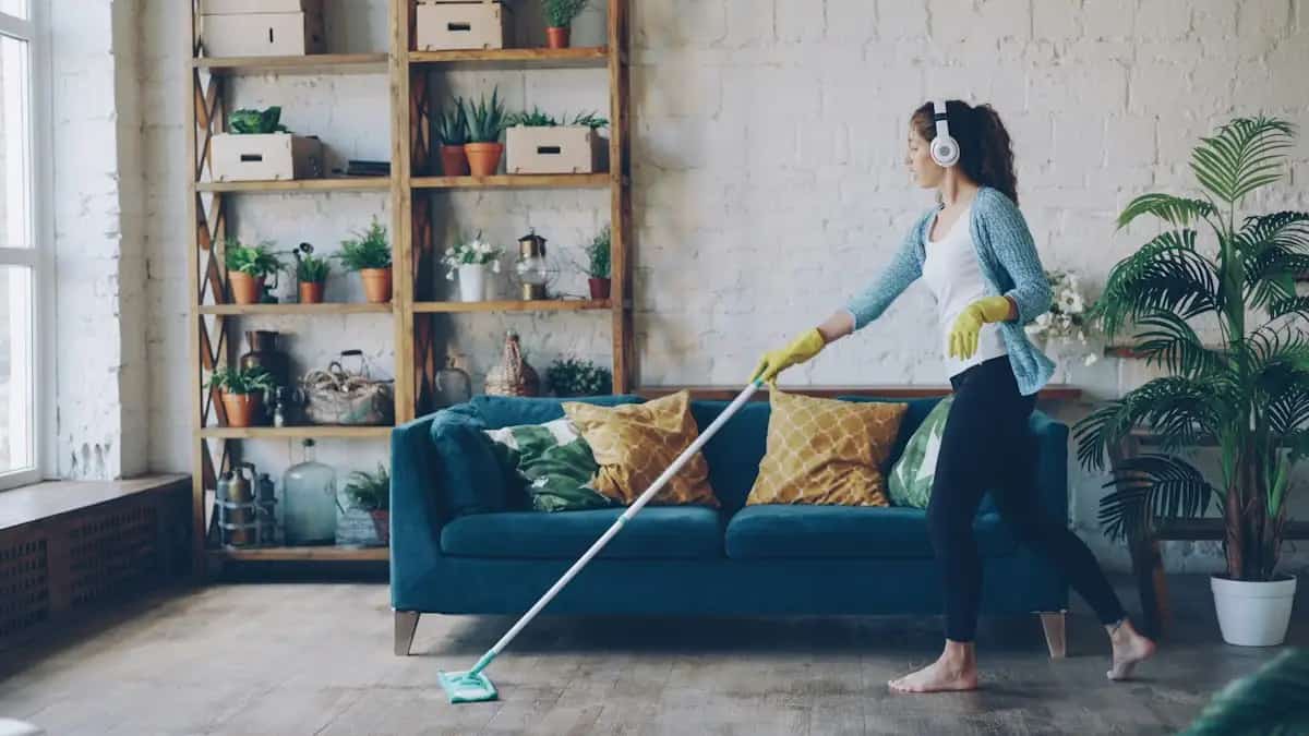 Mopping a wooden floor